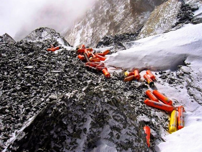 Oxygen bottles in the Everest ascent.