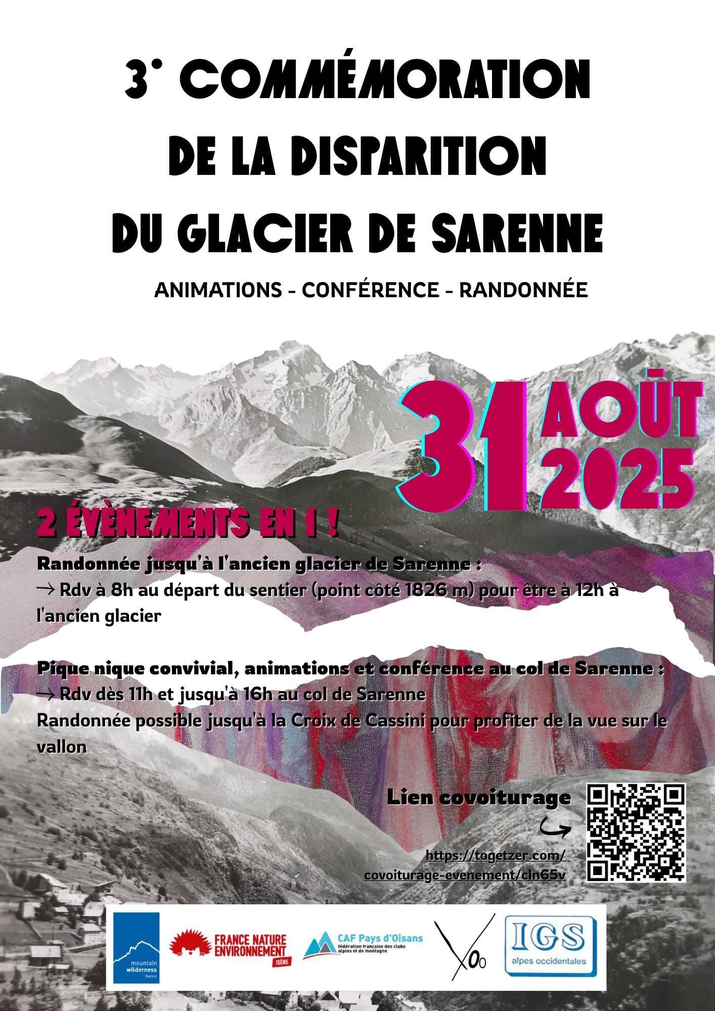 Troisième commémoration de la disparition du glacier de Sarenne ; (Third anniversary of the death of the Sarenne glacier)